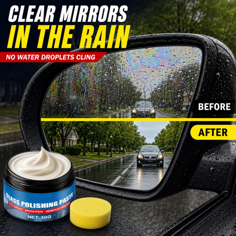 Car side mirror in rain before and after