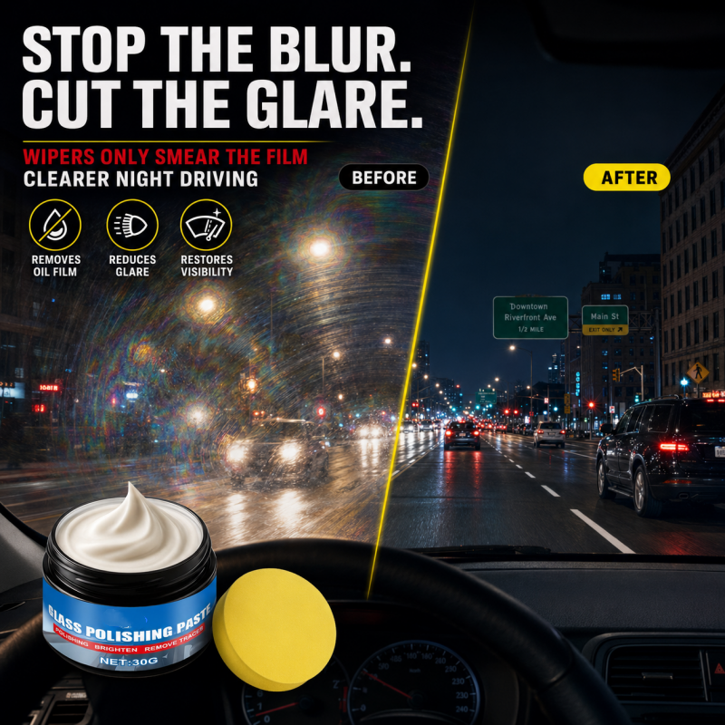 Night driving windshield glare before and after