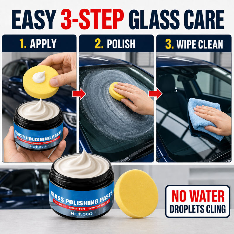 Three step glass care application instructions