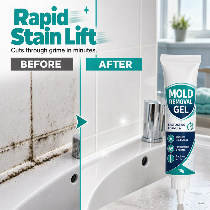 HouseHen mold and mildew stain remover gel before and after cleaning